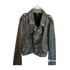 Forever 21 Silver Shimmer Black Biker Jacket Size Large